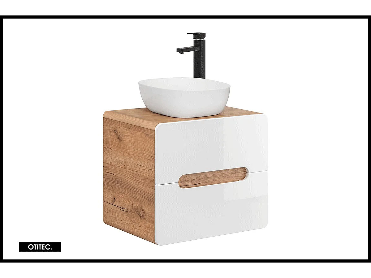 Meuble sous vasque de 60 cm - Blanc - 2 tiroirs - PASTI