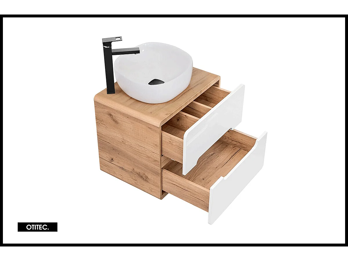 Meuble sous vasque de 60 cm - Blanc - 2 tiroirs - PASTI