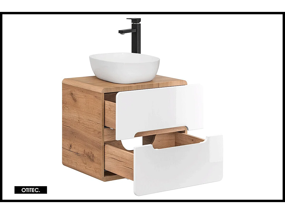 Meuble sous vasque de 60 cm - Blanc - 2 tiroirs - PASTI