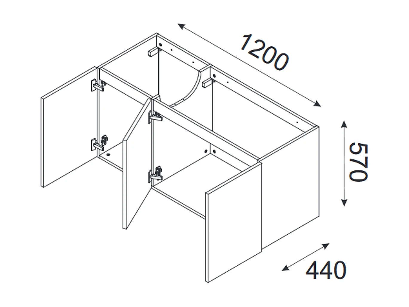 Meuble sous vasque de 120 cm - Noir - 3 portes - SETTA