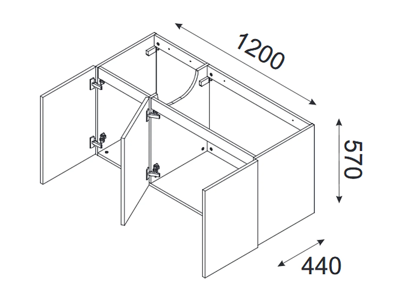 Meuble sous vasque de 120 cm - Noir - 3 portes - SETTA