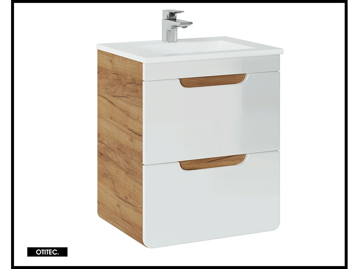 Meuble sous vasque de 50 cm - Blanc - 2 tiroirs - PASTI