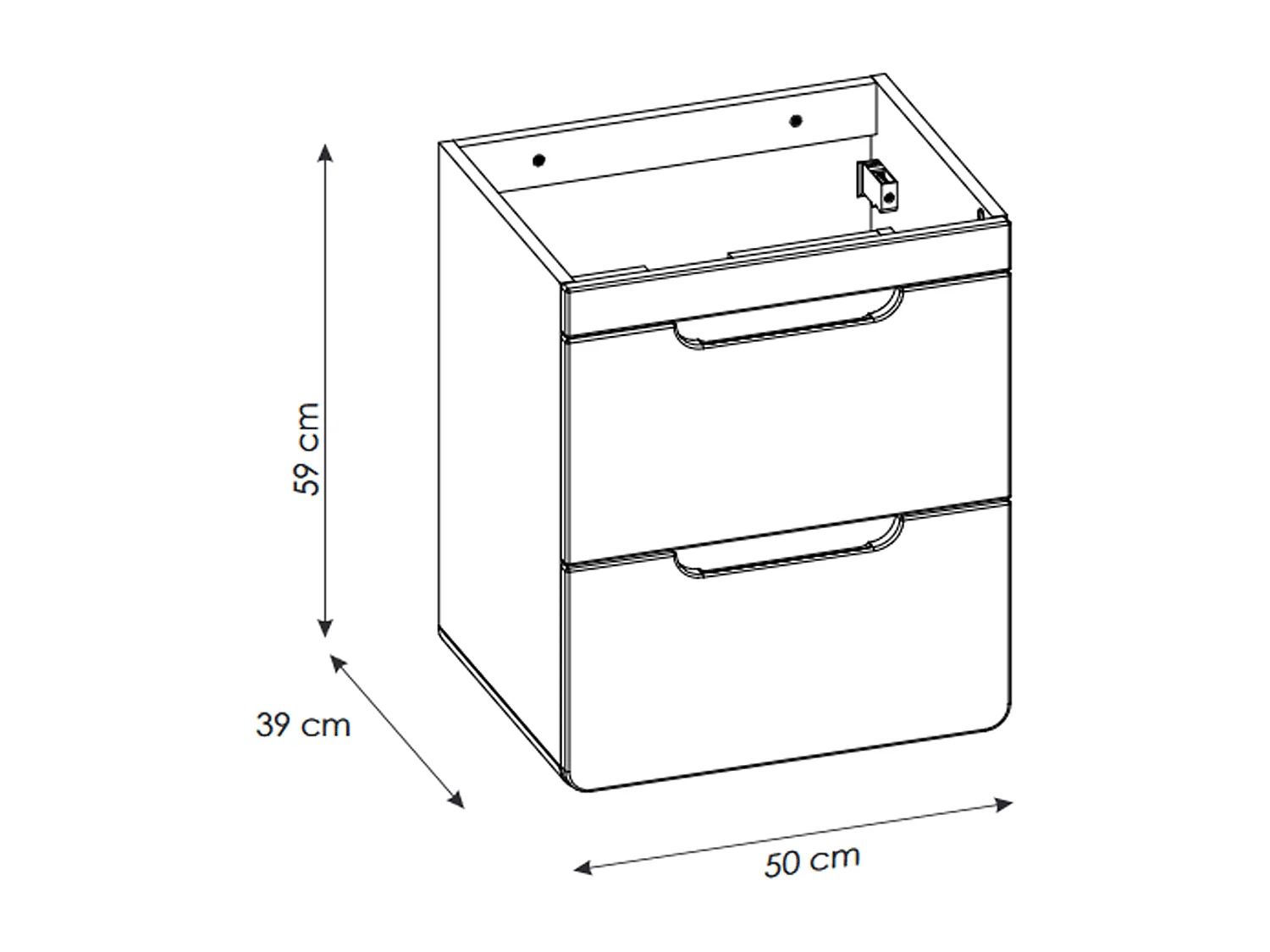 Meuble sous vasque de 50 cm - Blanc - 2 tiroirs - PASTI
