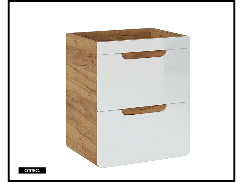 Meuble sous vasque de 50 cm - Blanc - 2 tiroirs - PASTI