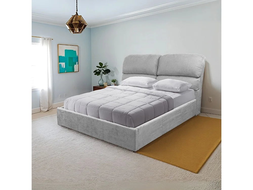 Letto matrimoniale contenitore Sofaback in tessuto grigio chiaro 178x222x120H