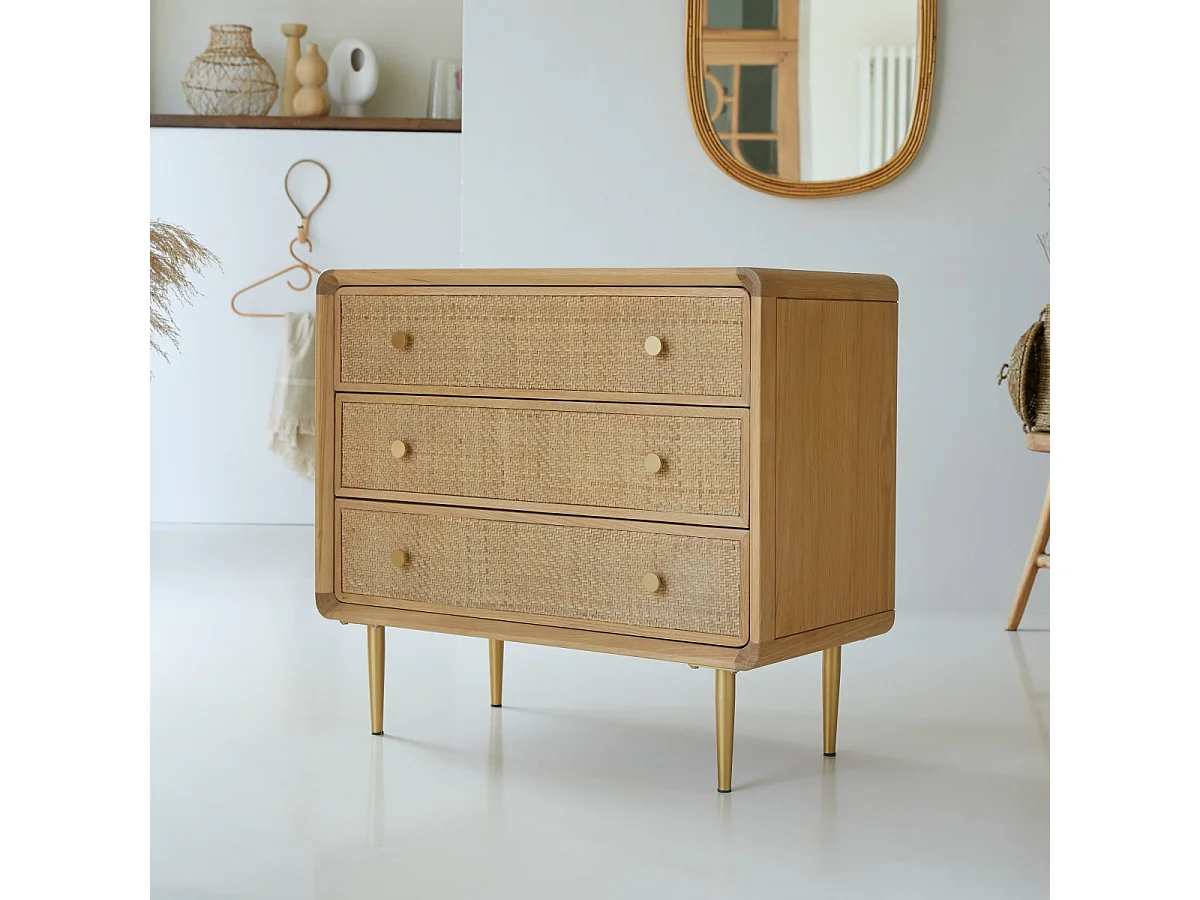 Cassettiera in legno di rovere a 3 cassetti Côme