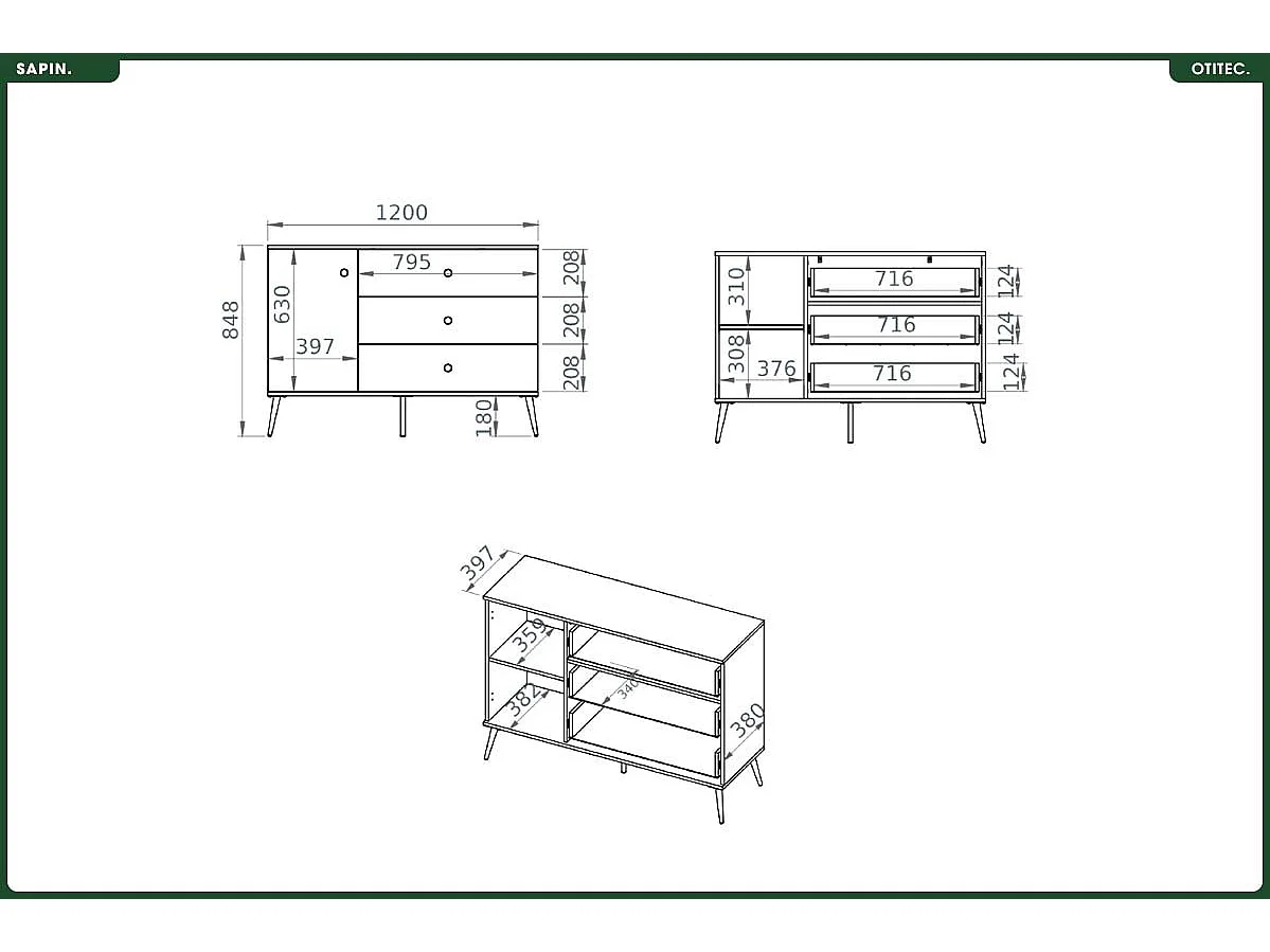 Commode - H.85 x L.120 x P.40 cm - SAPIN