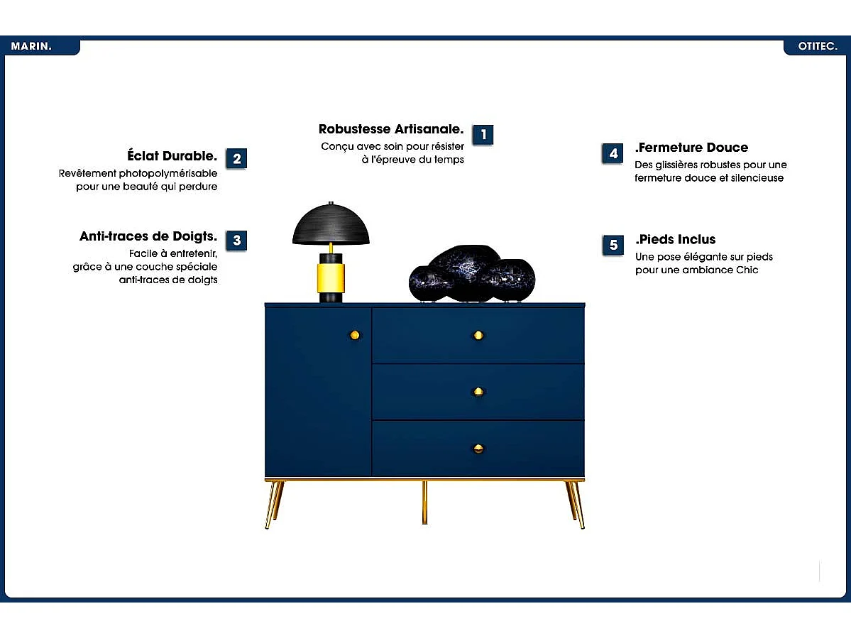Commode - H.85 x L.120 x P.40 cm - MARIN