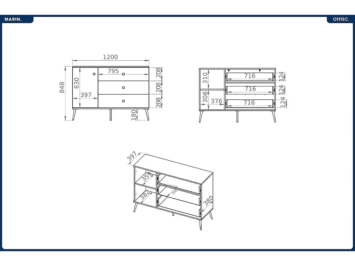 Commode - H.85 x L.120 x P.40 cm - MARIN