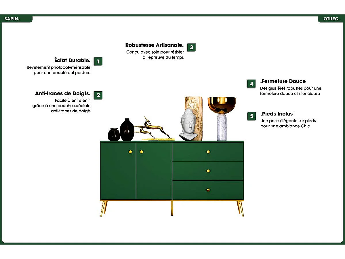 Commode - H.85 x L.160 x P.40 cm - SAPIN