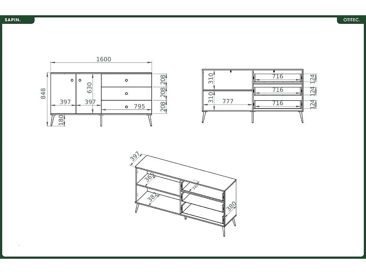Commode - H.85 x L.160 x P.40 cm - SAPIN