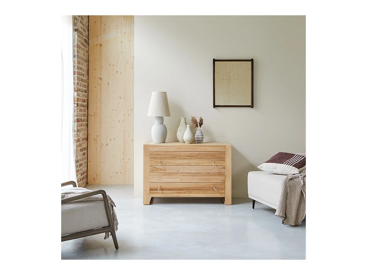 Commode de rangement en bois de teck 2 tiroirs Minimalys
