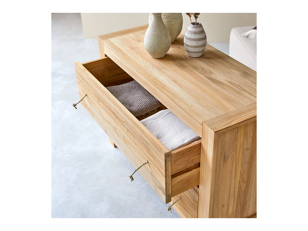 Commode de rangement en bois de teck 2 tiroirs Minimalys