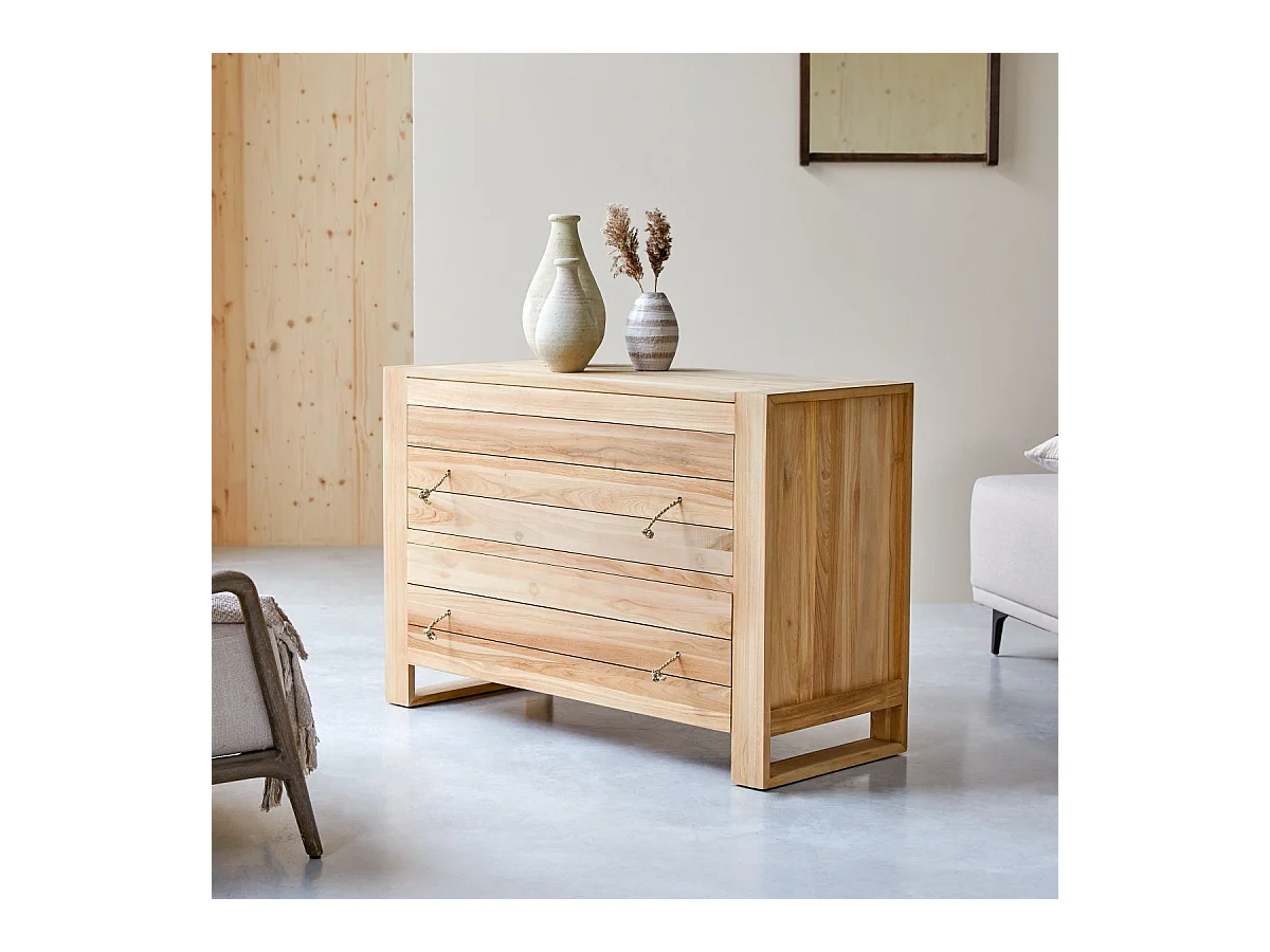 Commode de rangement en bois de teck 2 tiroirs Minimalys