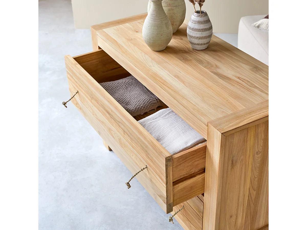 Commode de rangement en bois de teck 2 tiroirs Minimalys