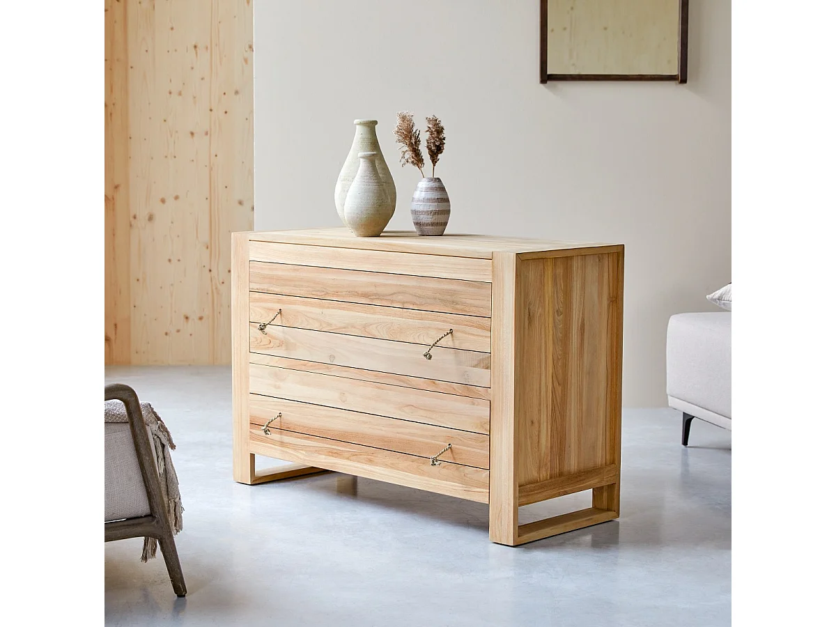 Commode de rangement en bois de teck 2 tiroirs Minimalys