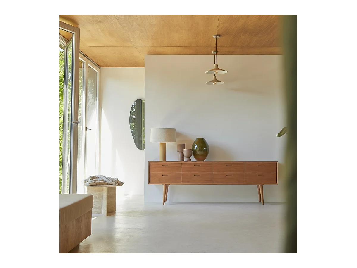 Kommode Sideboard aus massivem mahagonihol im 50ger Jahre Stil mit 8 Schubladen