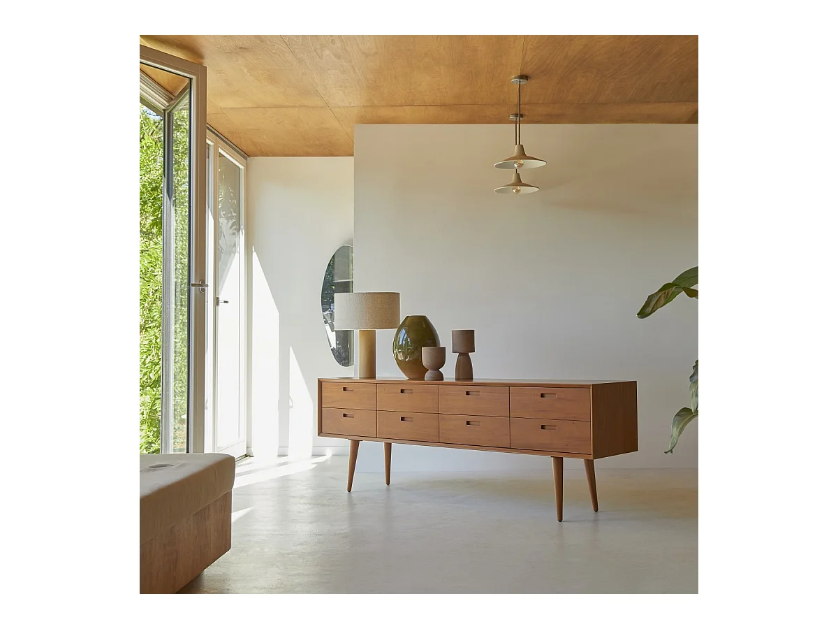 Kommode Sideboard aus massivem mahagonihol im 50ger Jahre Stil mit 8 Schubladen