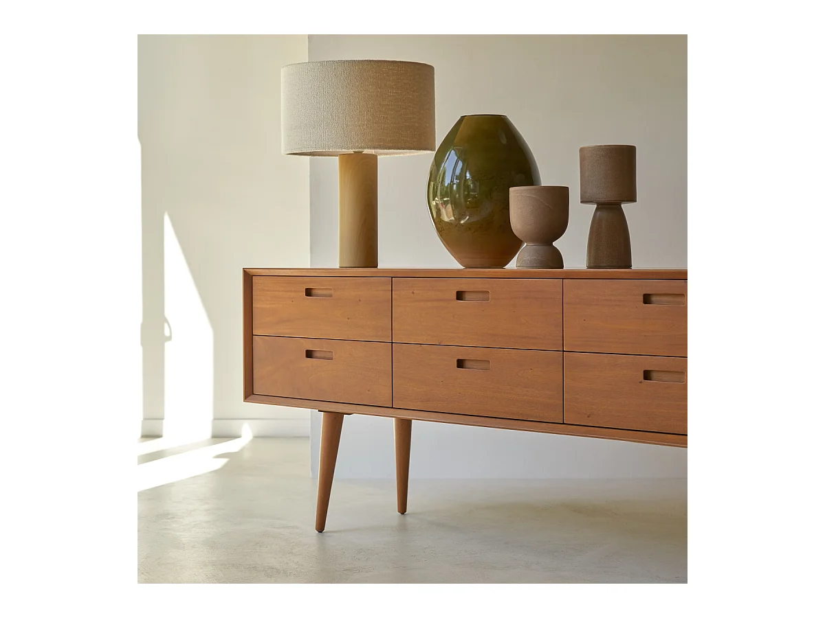 Kommode Sideboard aus massivem mahagonihol im 50ger Jahre Stil mit 8 Schubladen