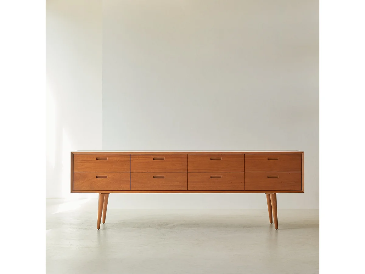 Kommode Sideboard aus massivem mahagonihol im 50ger Jahre Stil mit 8 Schubladen