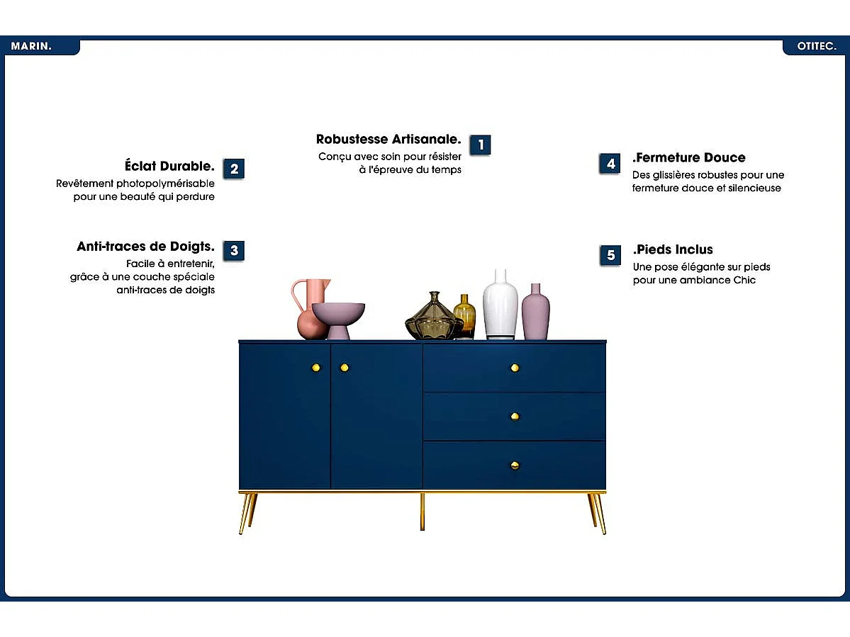 Commode - H.85 x L.160 x P.40 cm - MARIN