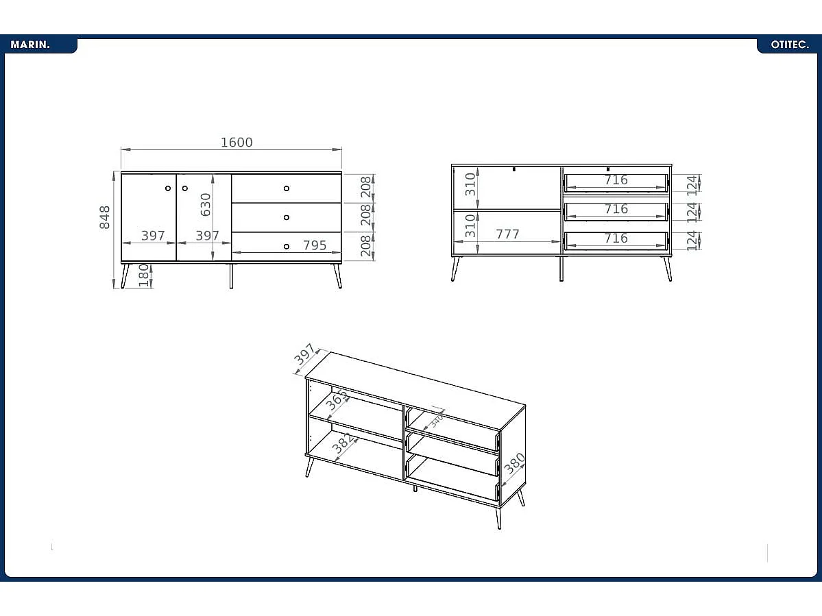 Commode - H.85 x L.160 x P.40 cm - MARIN