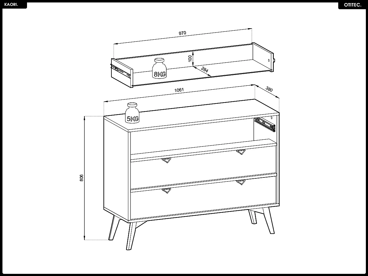 Commode - L.106 x H.80 x P.38 cm - 3 tiroirs - KAORI