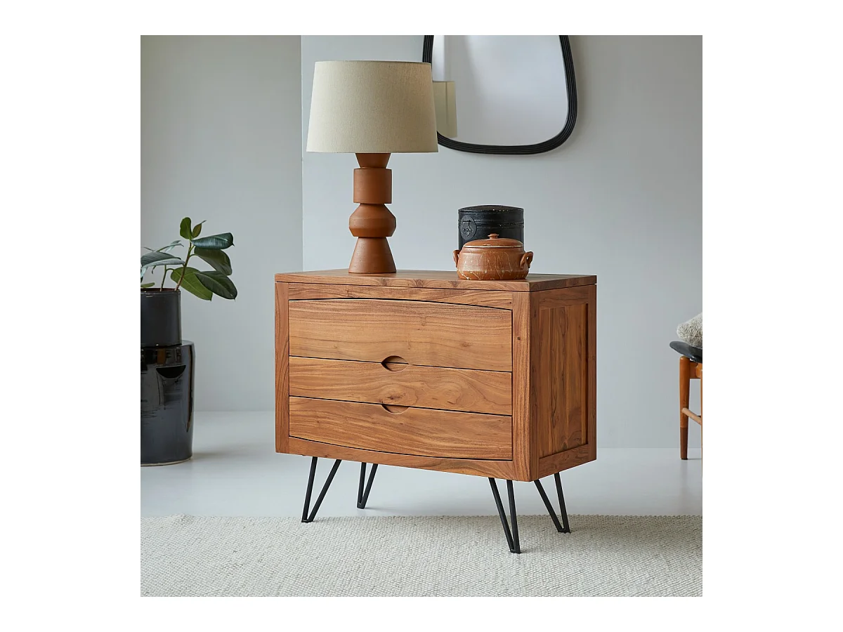 Cassettiera Bonnie a 3 cassetti in legno di acacia