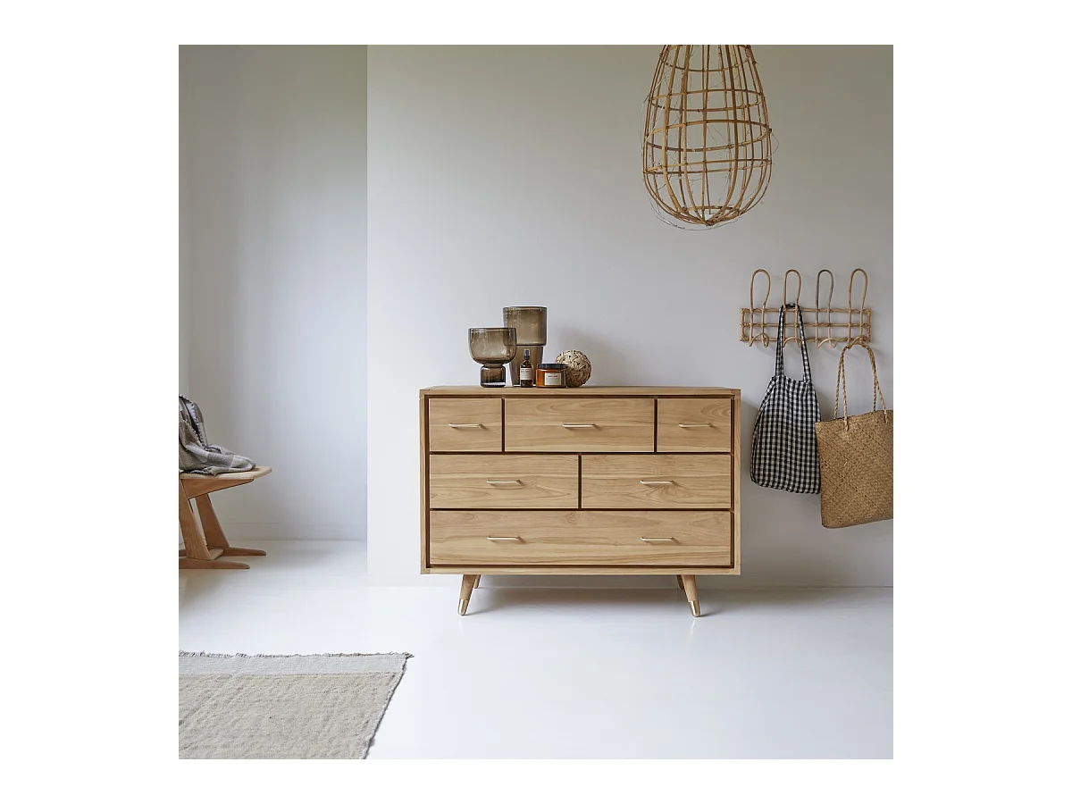 Kommode mit 6 Schubladen aus Teak Vintage Stil