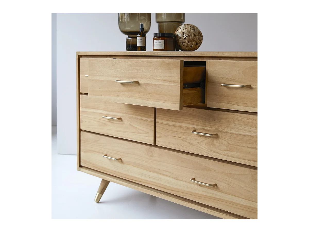 Kommode mit 6 Schubladen aus Teak Vintage Stil
