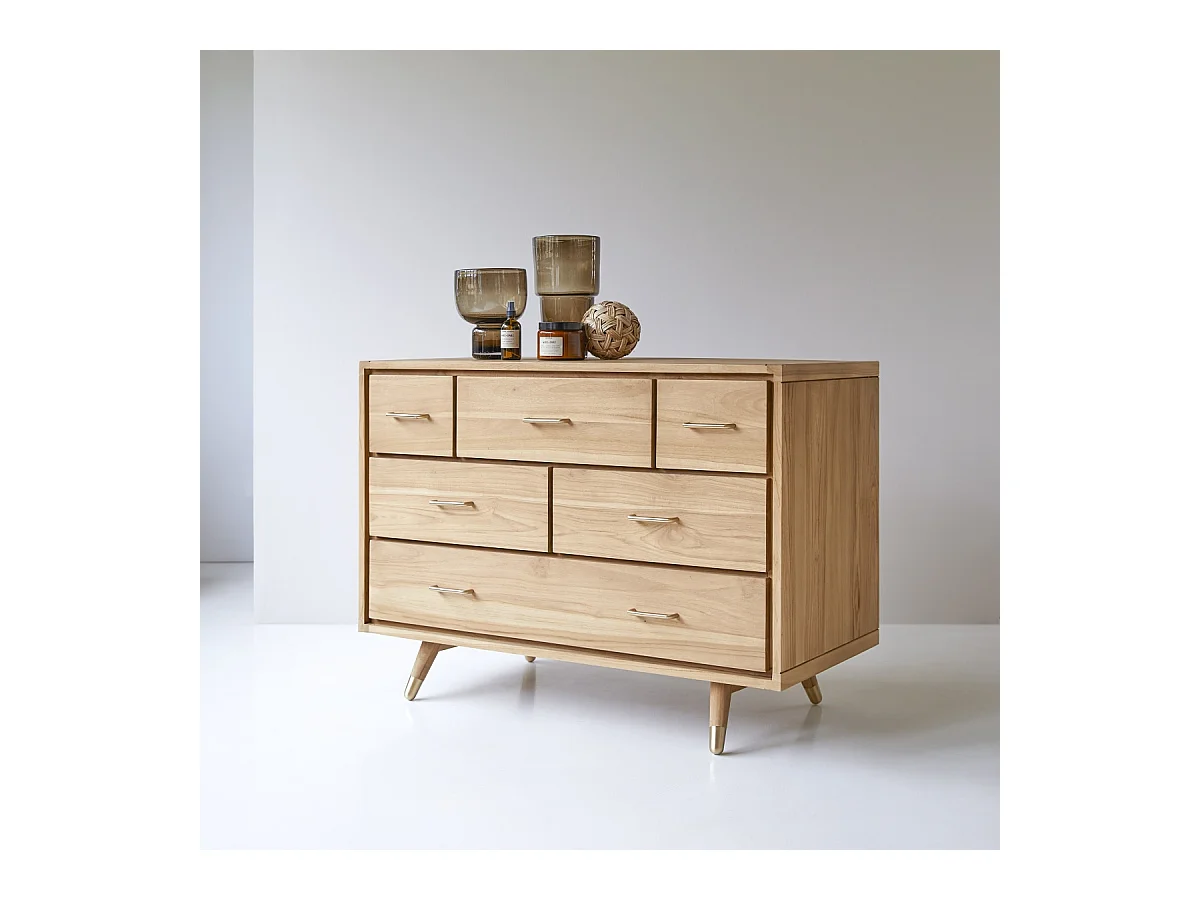 Kommode mit 6 Schubladen aus Teak Vintage Stil