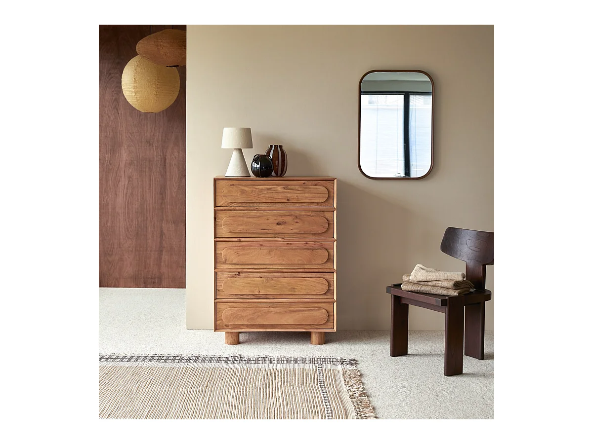 Chiffonnier en bois d'acacia 5 tiroirs Olga