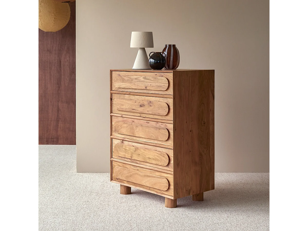 Hohe Kommode aus Akazienholz mit 4 Schubladen Olga