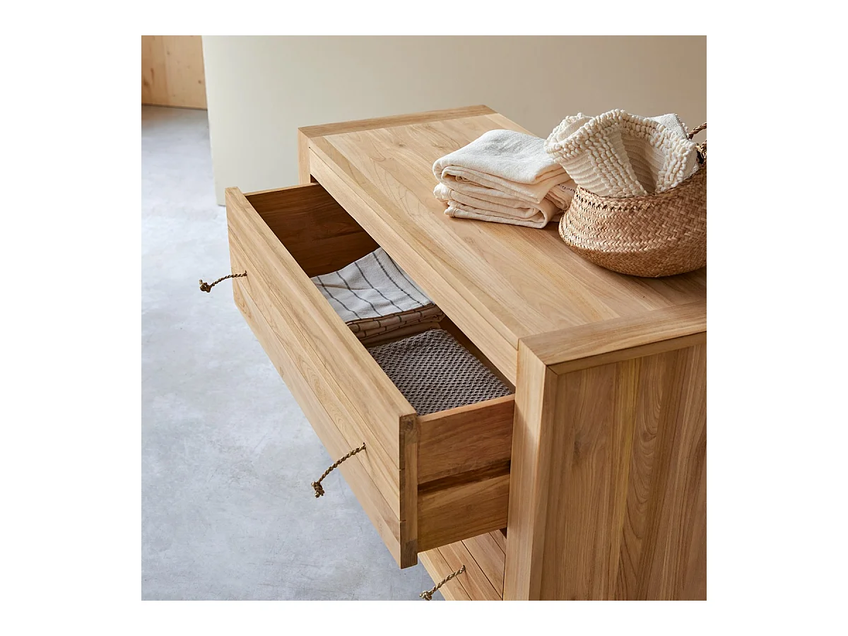 Commode en bois de teck 2 tiroirs Minimalys