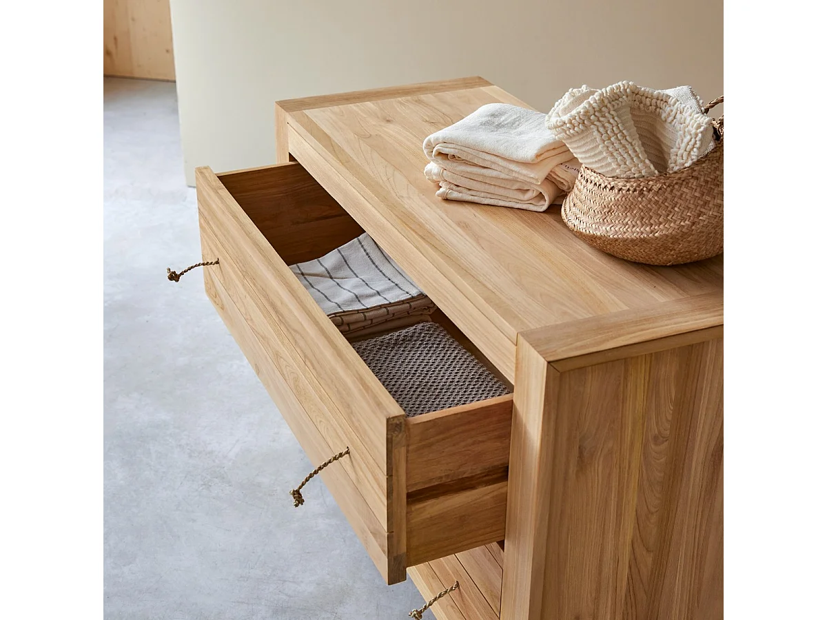 Commode en bois de teck 2 tiroirs Minimalys