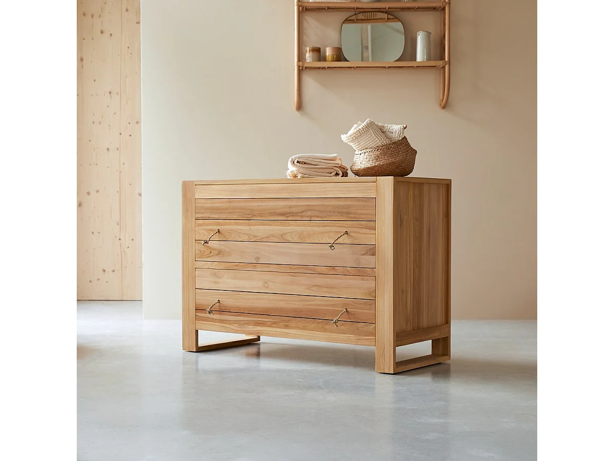 Commode en bois de teck 2 tiroirs Minimalys