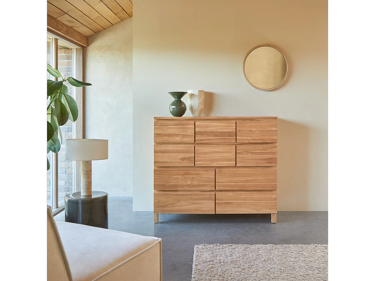 Commode en bois de teck 10 tiroirs Milano