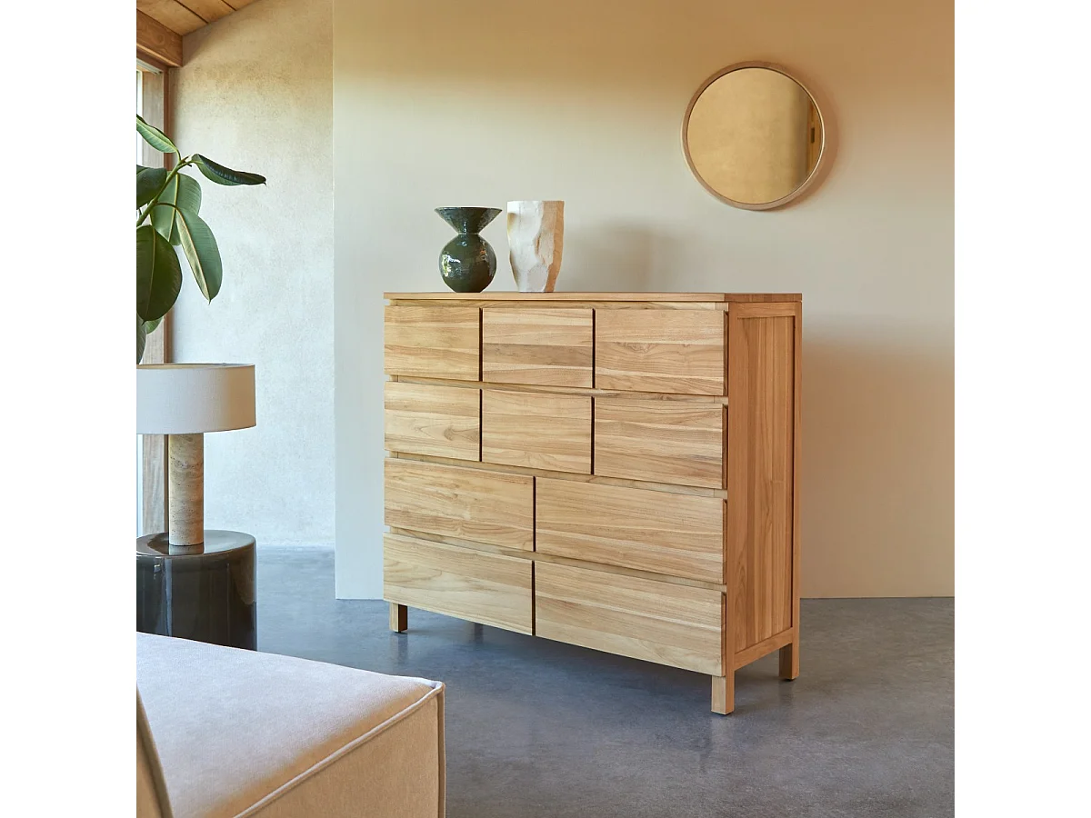Commode en bois de teck 10 tiroirs Milano