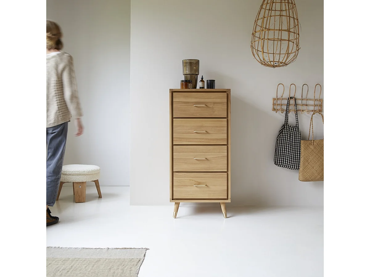 Hochkommode mit 4 Schubladen aus Teak Vintage Stil