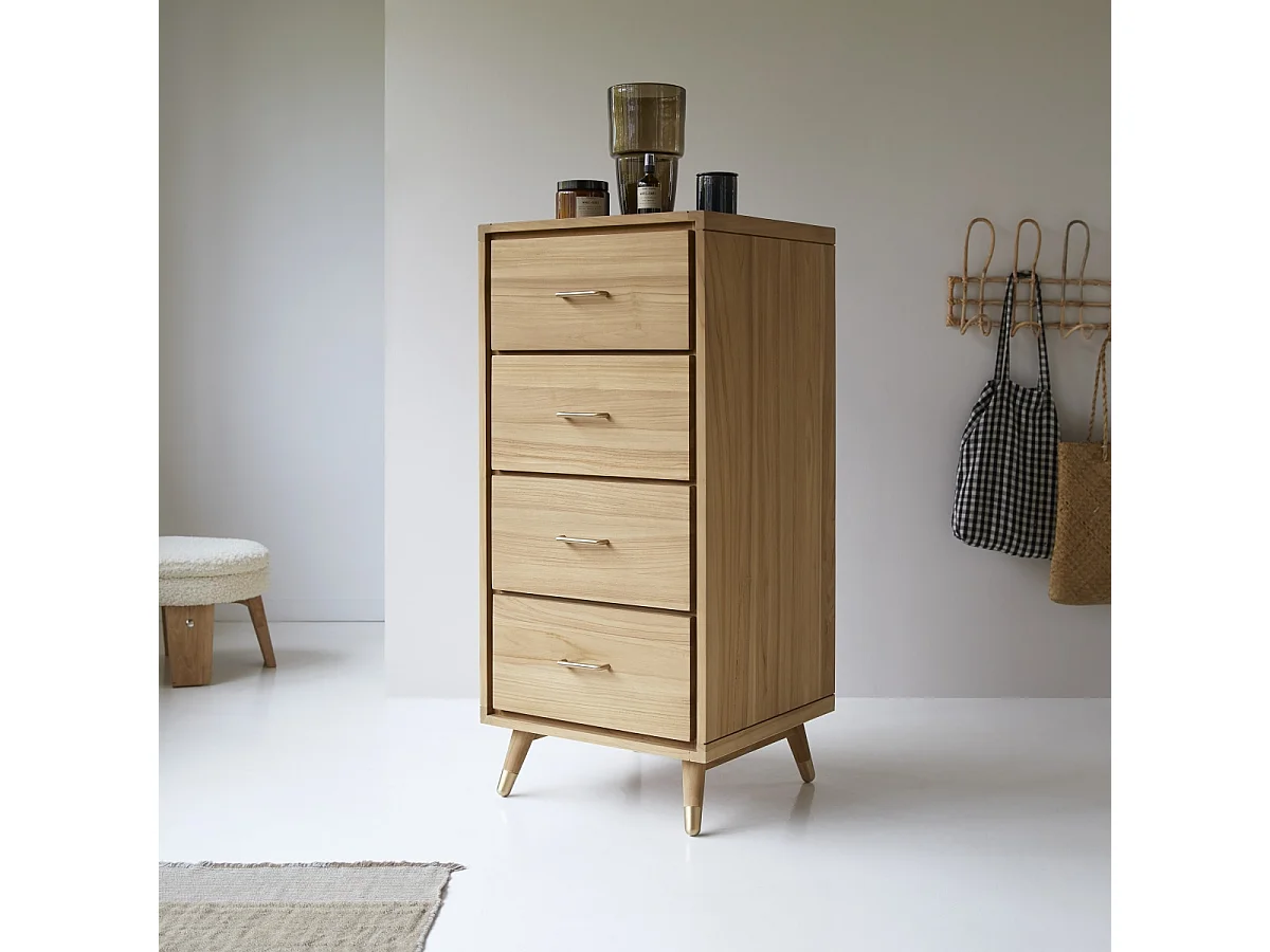 Hochkommode mit 4 Schubladen aus Teak Vintage Stil
