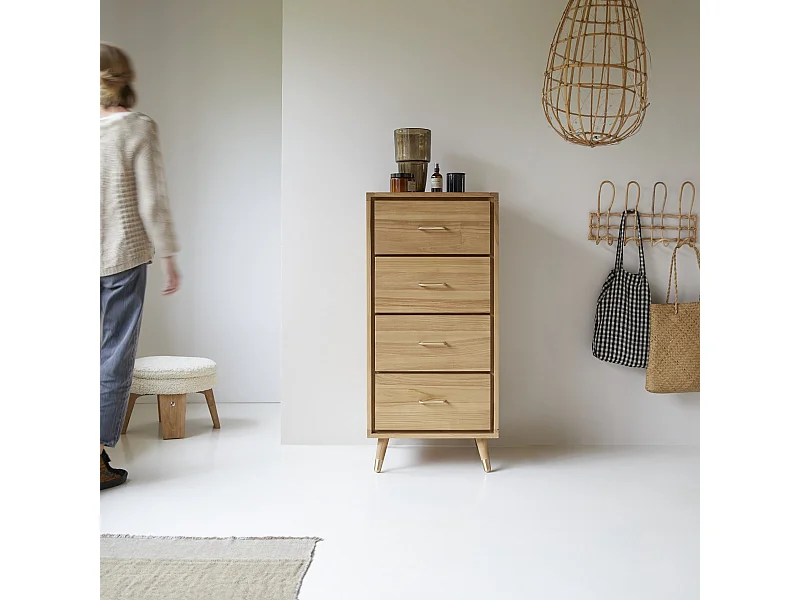 Hochkommode mit 4 Schubladen aus Teak Vintage Stil