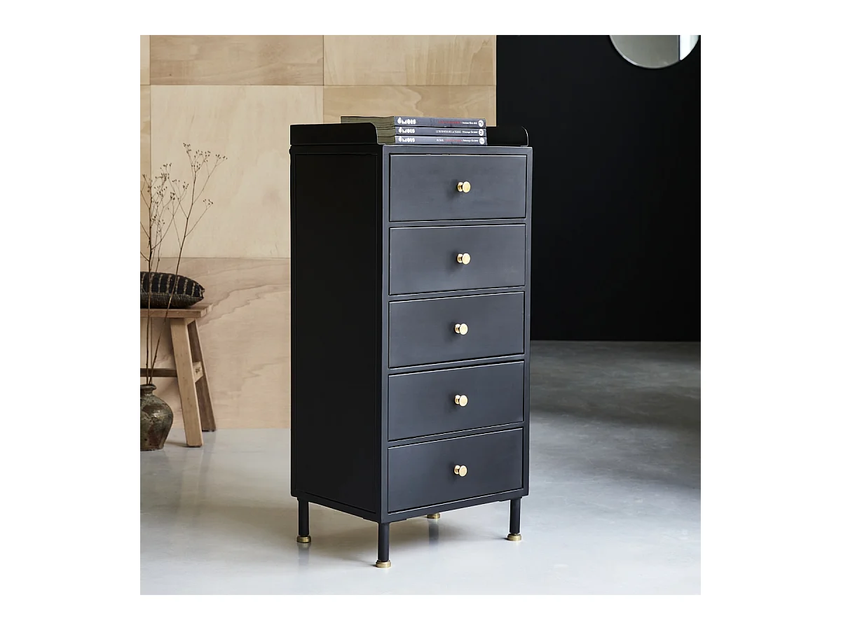 Chiffonnier en métal peint 5 tiroirs Anika