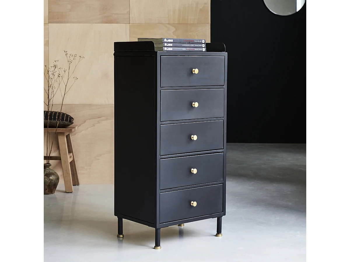 Chiffonnier en métal peint 5 tiroirs Anika