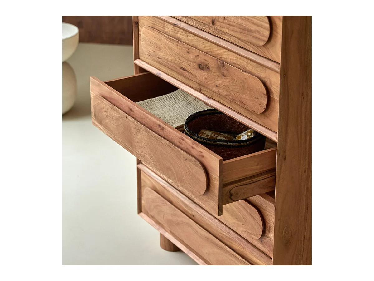 Cassettiera in legno di acacia 5 cassetti Olga
