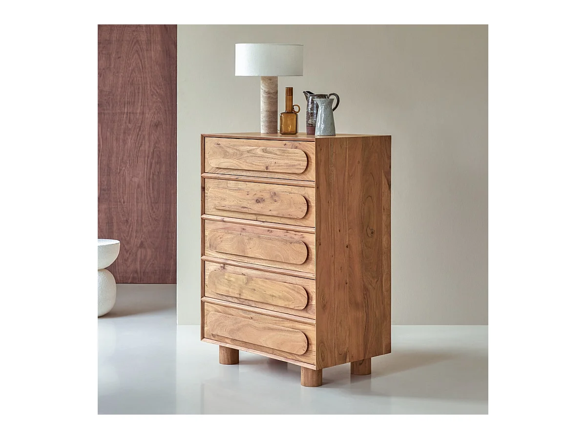 Cassettiera in legno di acacia 5 cassetti Olga