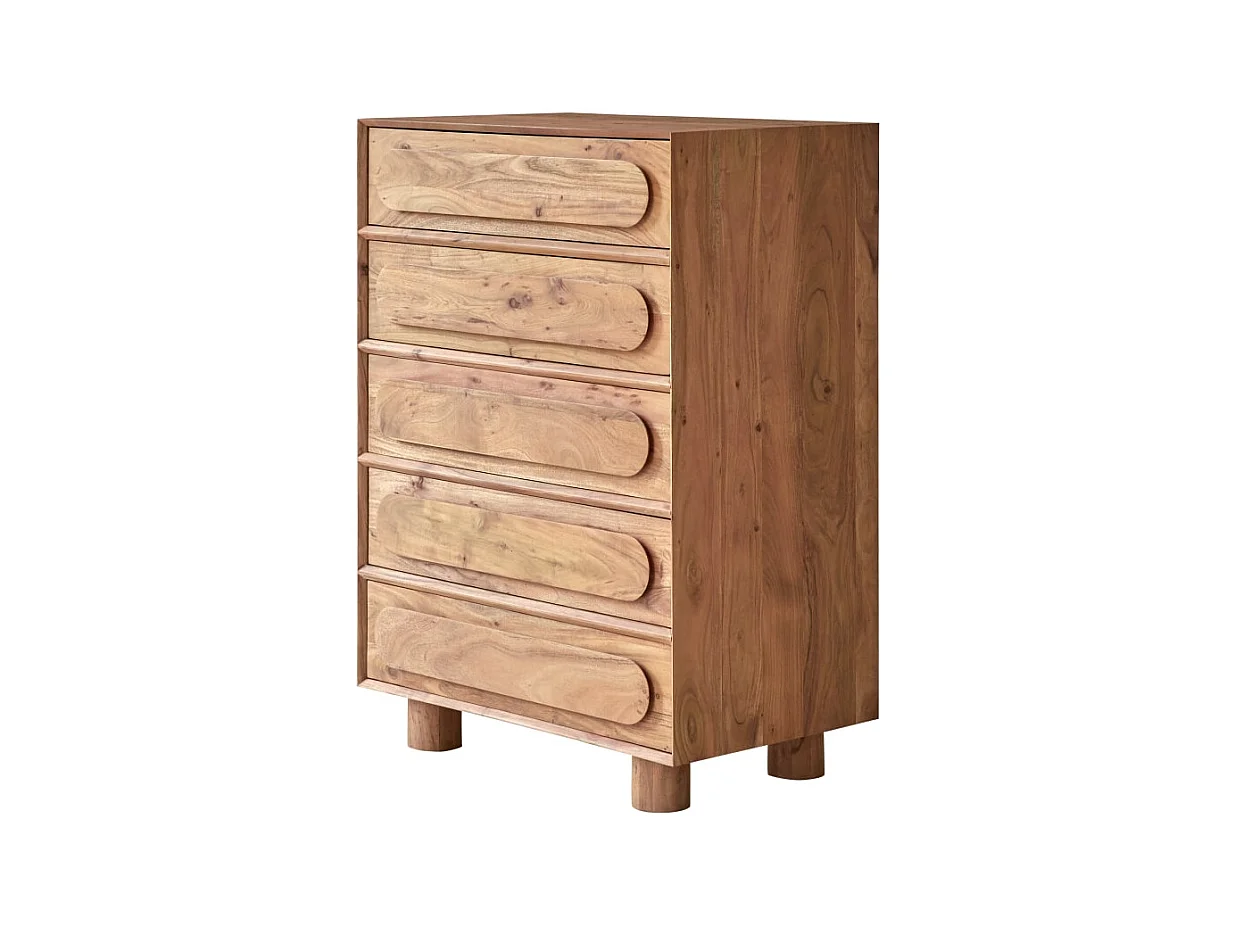 Cassettiera in legno di acacia 5 cassetti Olga