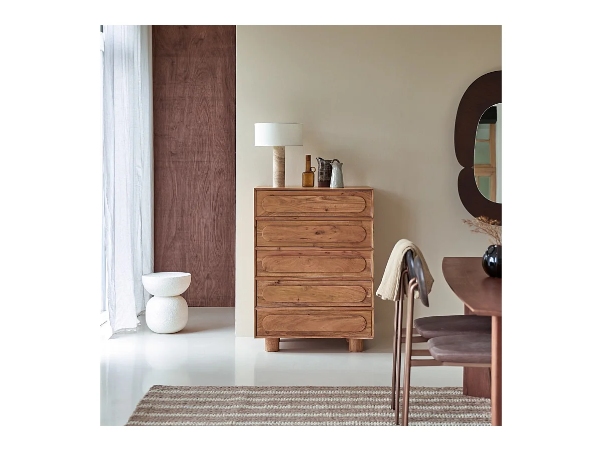 Chiffonnier de rangement en bois d'acacia 5 tiroirs Olga