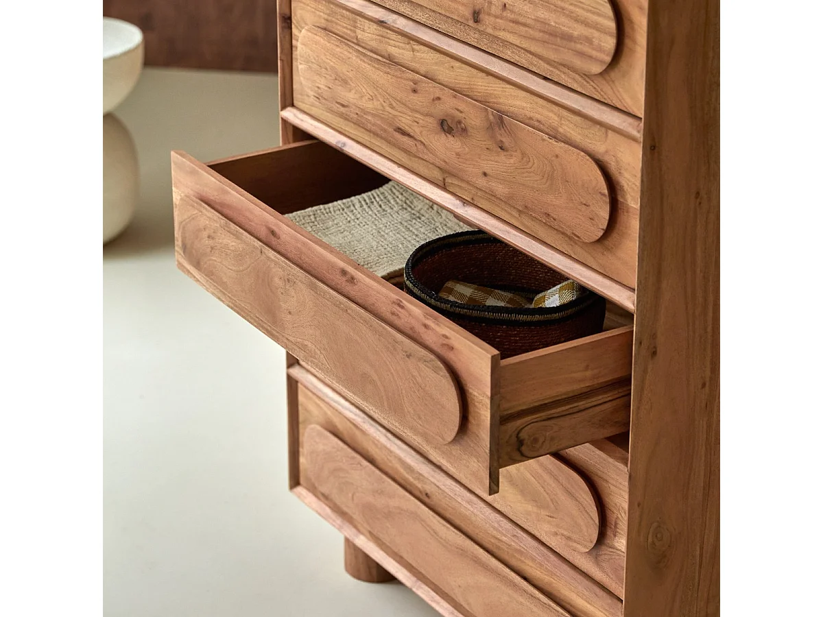 Hohe Kommode aus Akazienholz 5 Schubladen Olga