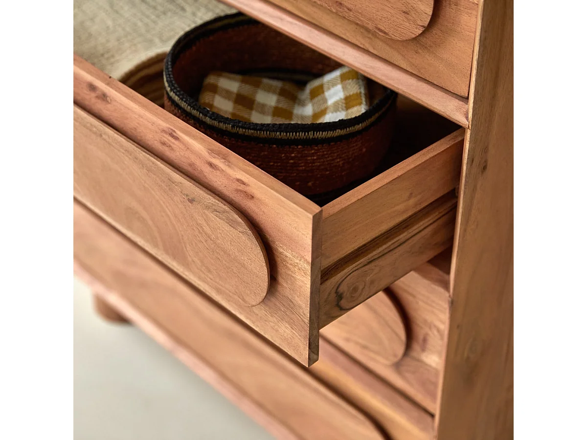 Hohe Kommode aus Akazienholz 5 Schubladen Olga