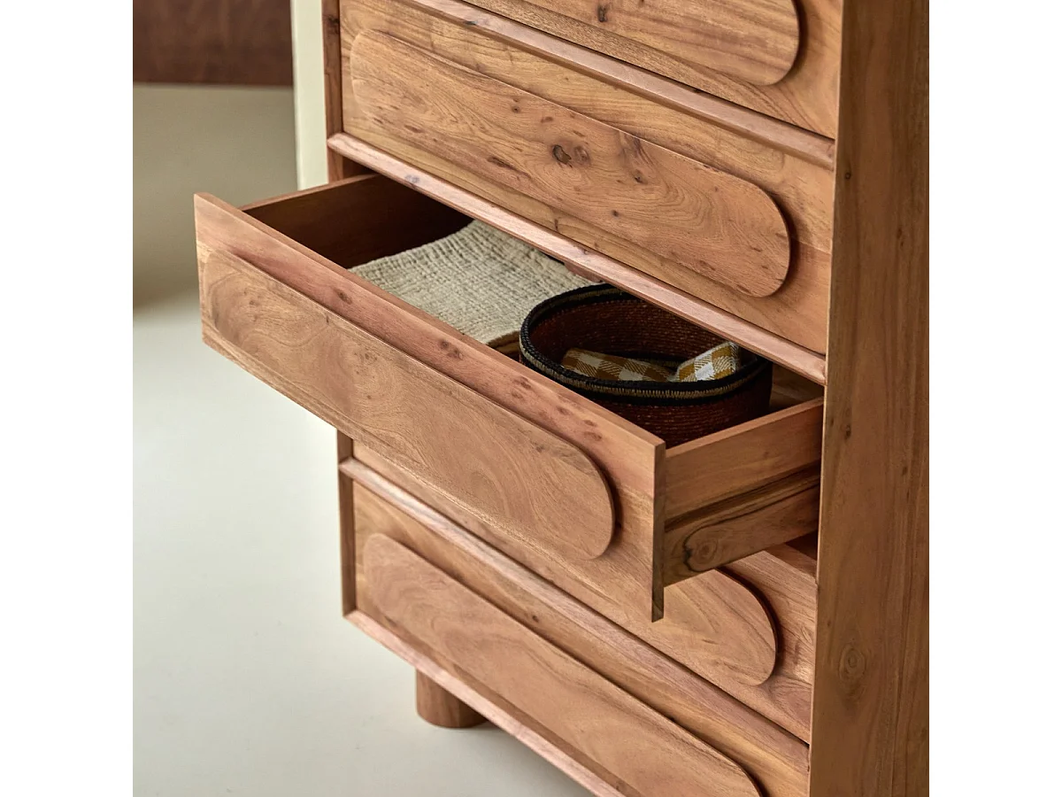Hohe Kommode aus Akazienholz 5 Schubladen Olga